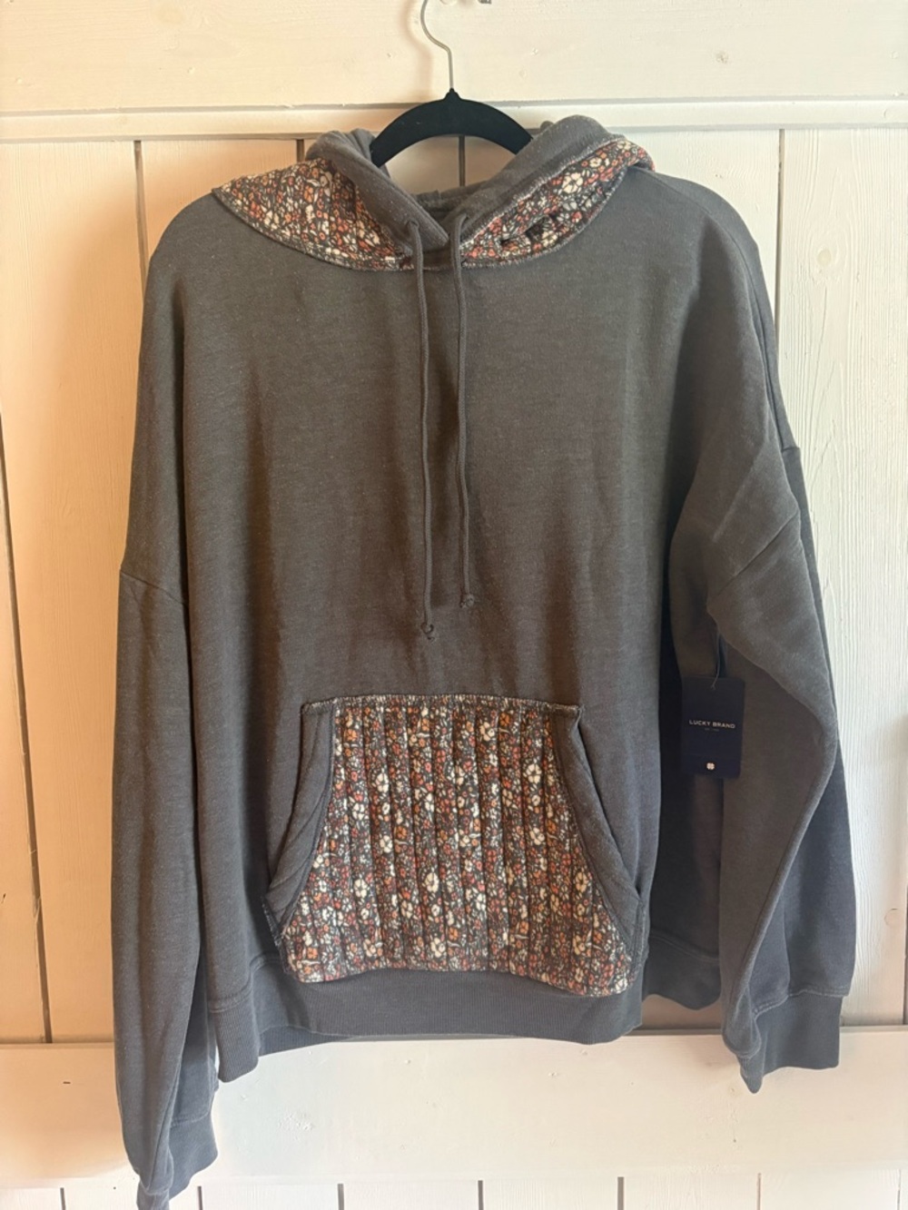 Lucky Brand Gray Hoodie with Floral Trim